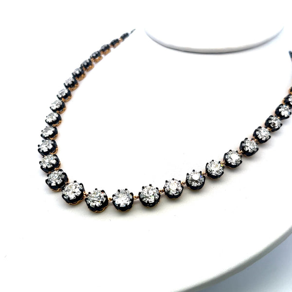 48.6 Carat Old European Cut Diamond 18K Gold-Silver Riviera Necklace
