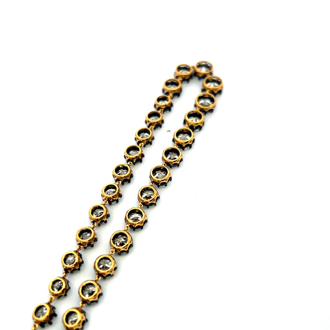 48.6 Carat Old European Cut Diamond 18K Gold-Silver Riviera Necklace