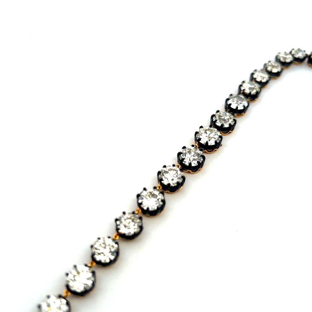 48.6 Carat Old European Cut Diamond 18K Gold-Silver Riviera Necklace