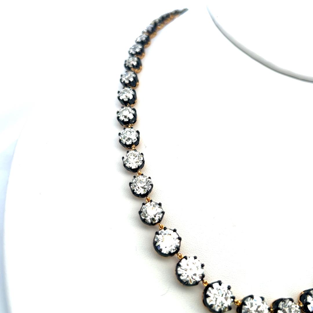 48.6 Carat Old European Cut Diamond 18K Gold-Silver Riviera Necklace