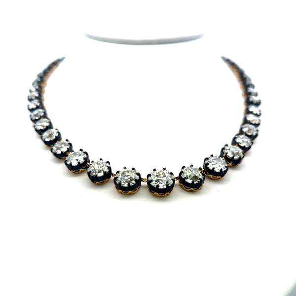 48.6 Carat Old European Cut Diamond 18K Gold-Silver Riviera Necklace