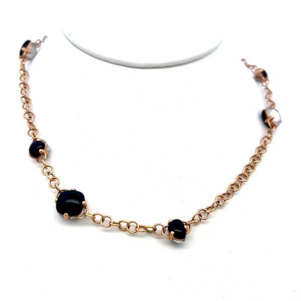 Pomellato 7-9.8 MM Onyx & Crystal 18 Karat Yellow Gold Station Necklace