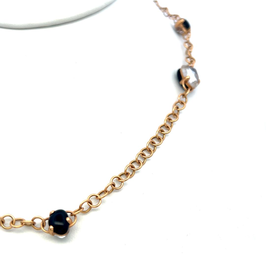 Pomellato 7-9.8 MM Onyx & Crystal 18 Karat Yellow Gold Station Necklace