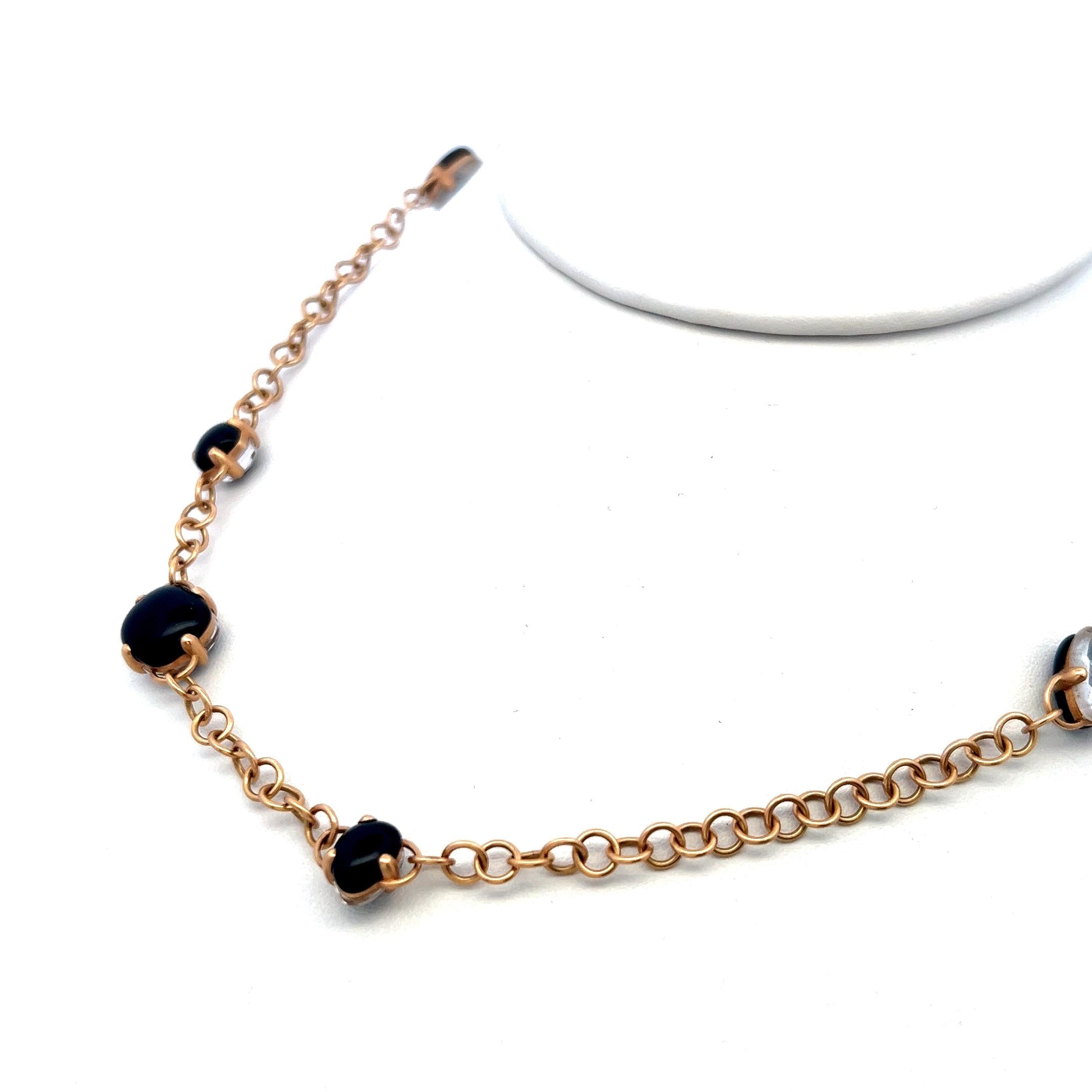 Pomellato 7-9.8 MM Onyx & Crystal 18 Karat Yellow Gold Station Necklace