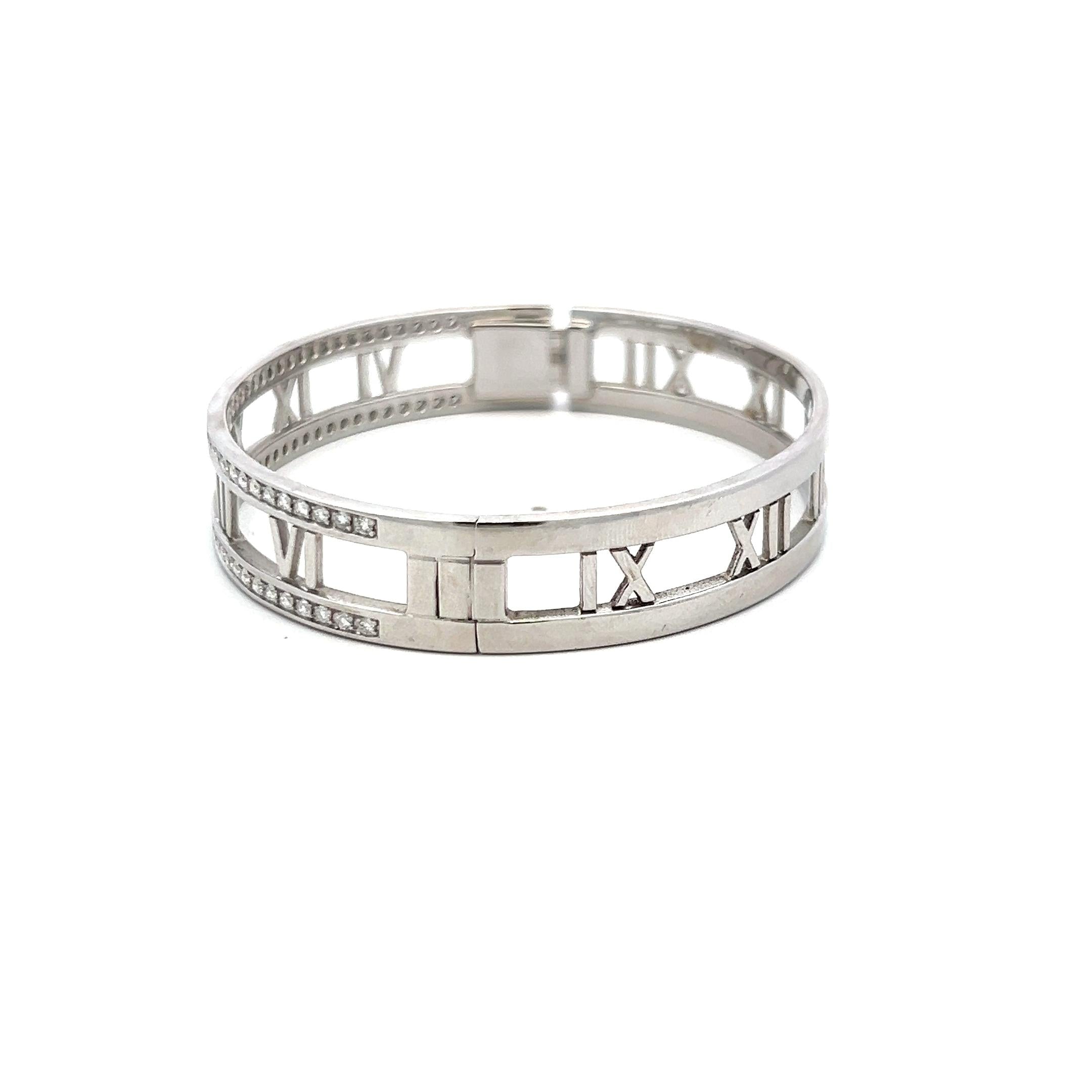 Tiffany & Co 0.74 Carat Round Diamond 18 Karat White Gold Bangle Bracelet