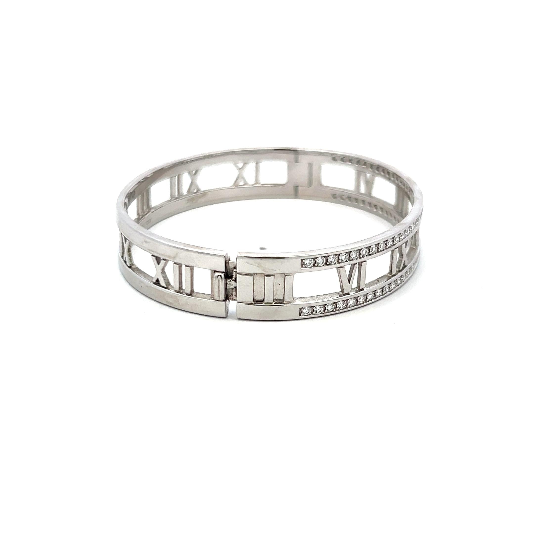 Tiffany & Co 0.74 Carat Round Diamond 18 Karat White Gold Bangle Bracelet
