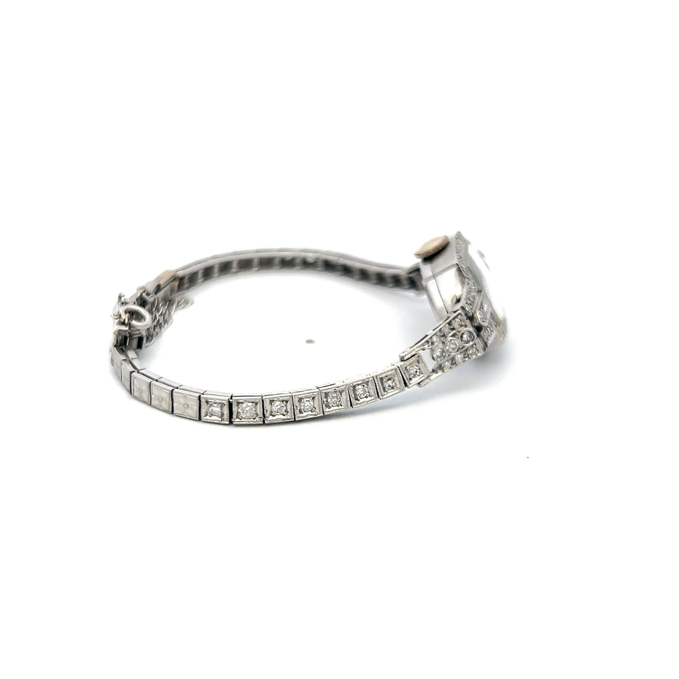 0.88 Carat Circular Brilliant and Baguette Diamond Platinum Wrist Watch