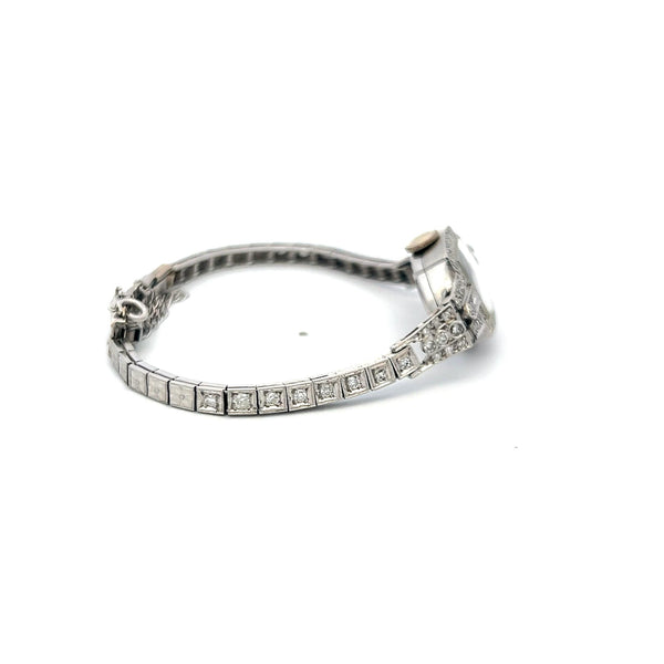 0.88 Carat Circular Brilliant and Baguette Diamond Platinum Wrist Watch
