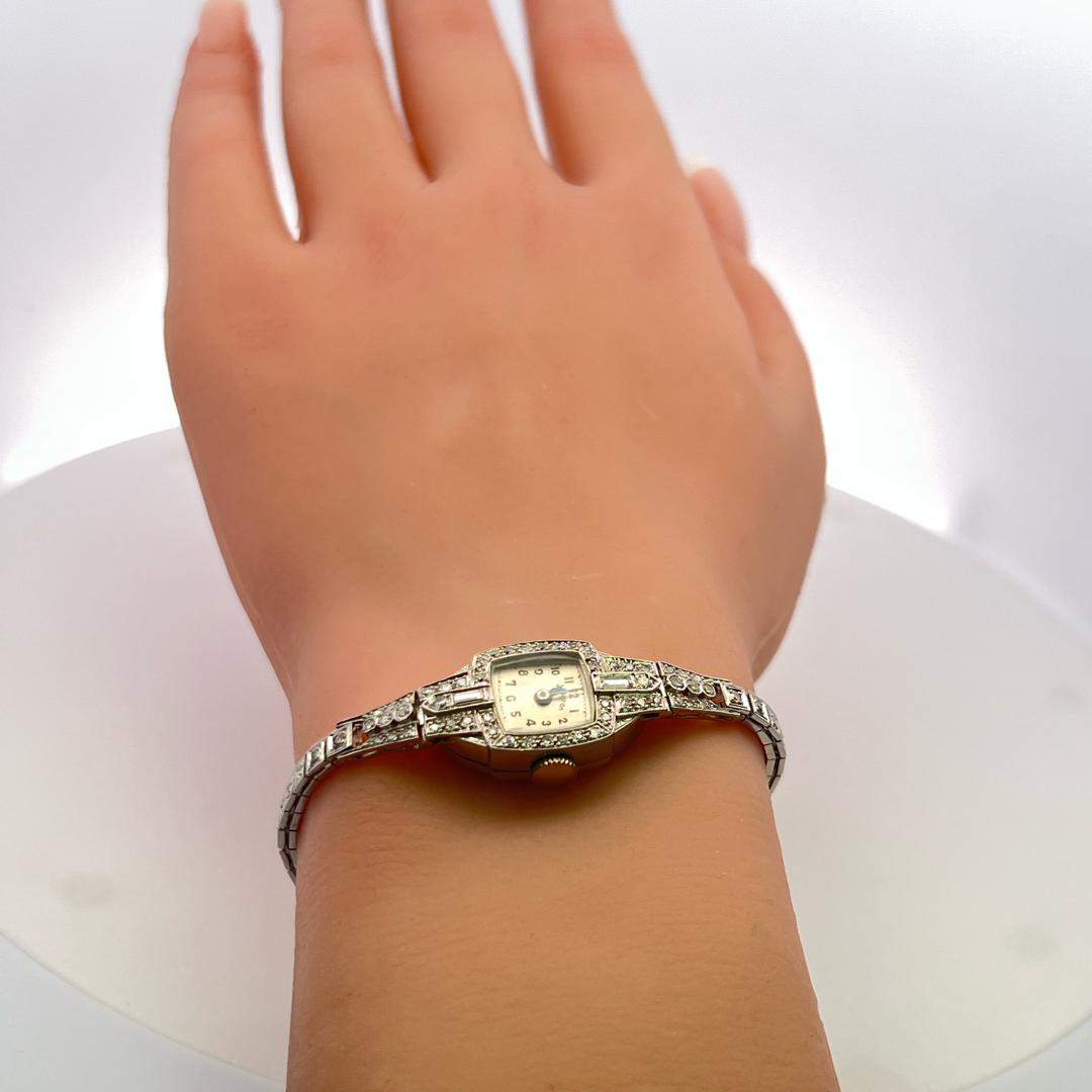 0.88 Carat Circular Brilliant and Baguette Diamond Platinum Wrist Watch