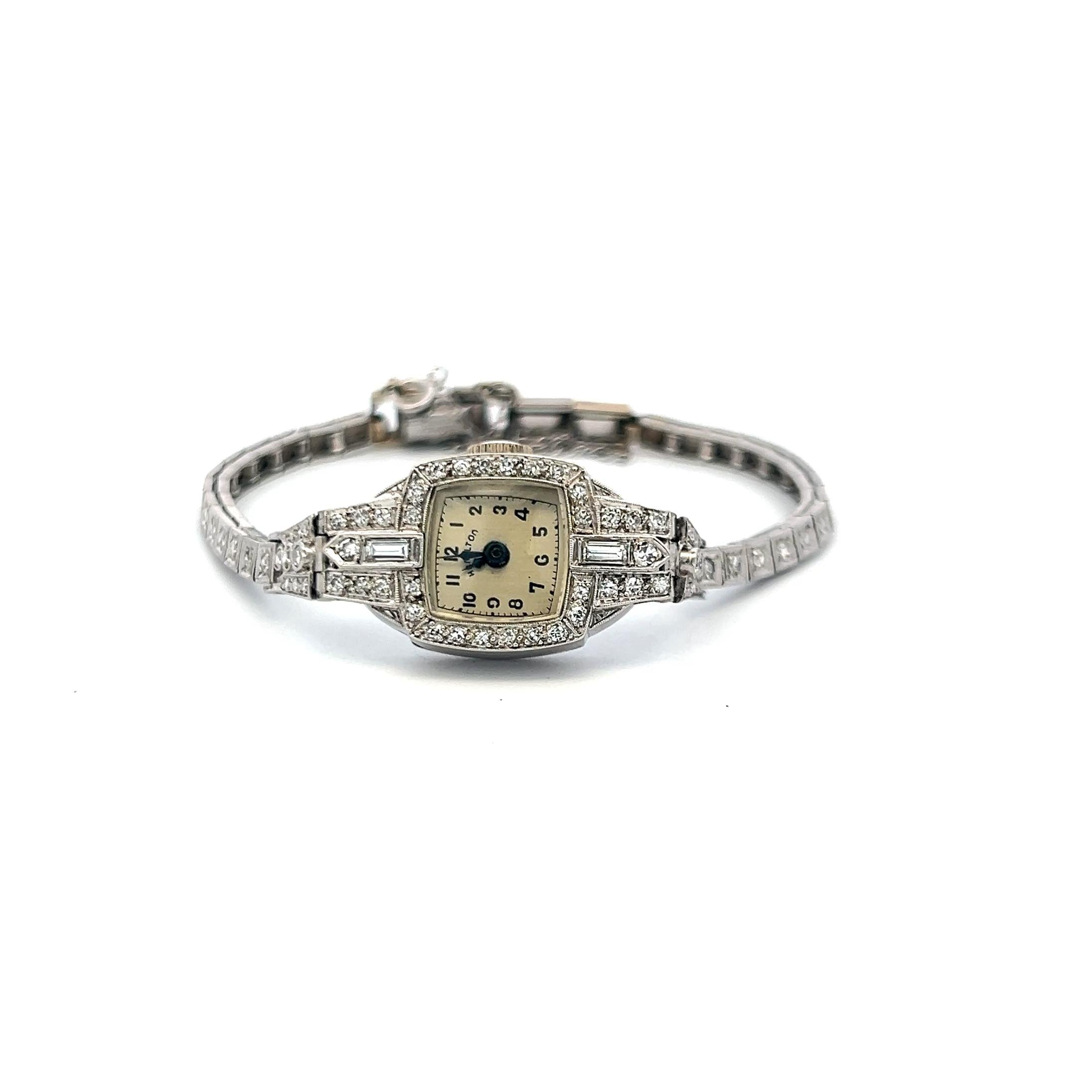 0.88 Carat Circular Brilliant and Baguette Diamond Platinum Wrist Watch