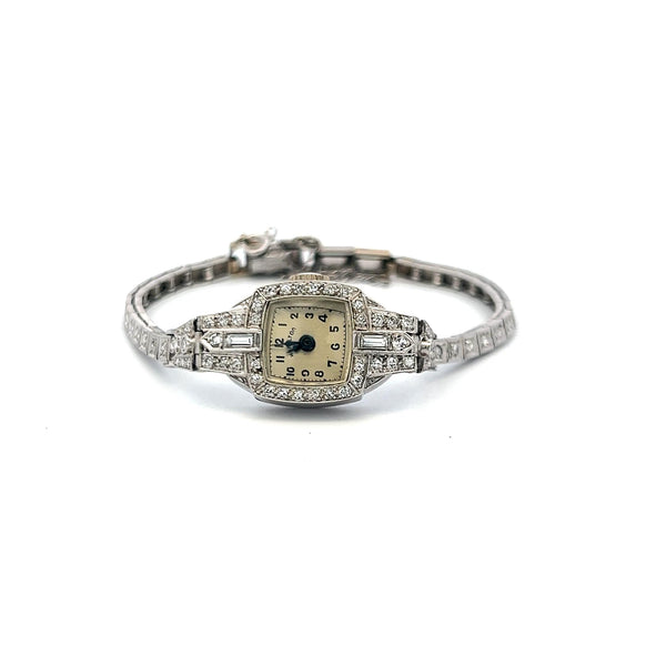 0.88 Carat Circular Brilliant and Baguette Diamond Platinum Wrist Watch