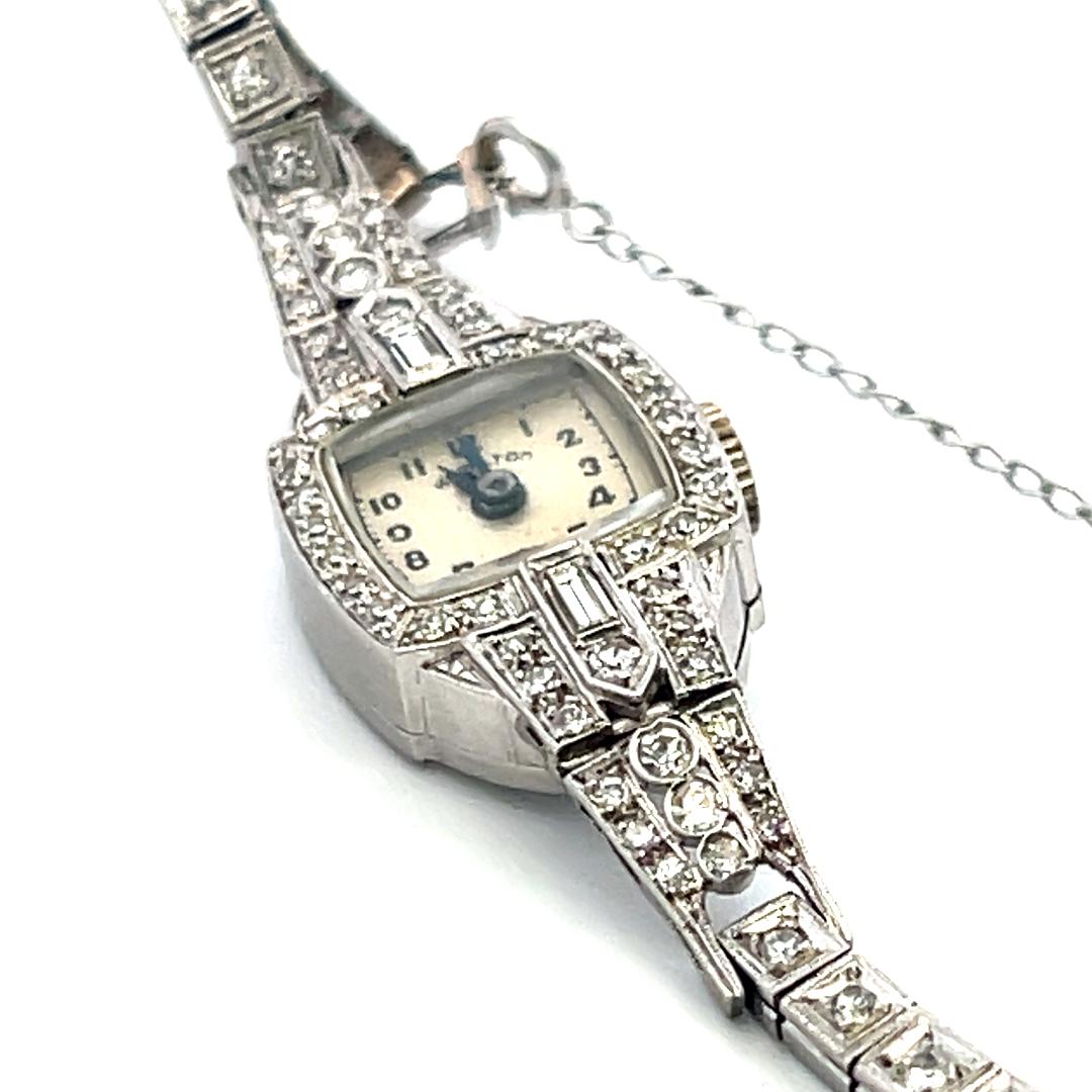 0.88 Carat Circular Brilliant and Baguette Diamond Platinum Wrist Watch
