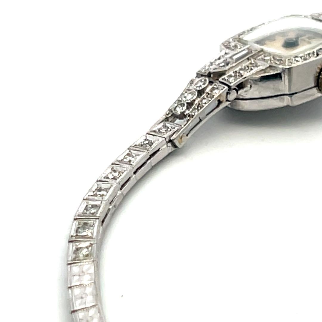 0.88 Carat Circular Brilliant and Baguette Diamond Platinum Wrist Watch