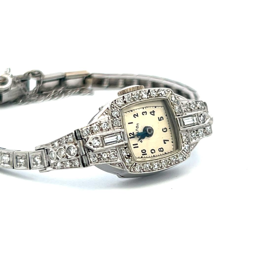 0.88 Carat Circular Brilliant and Baguette Diamond Platinum Wrist Watch