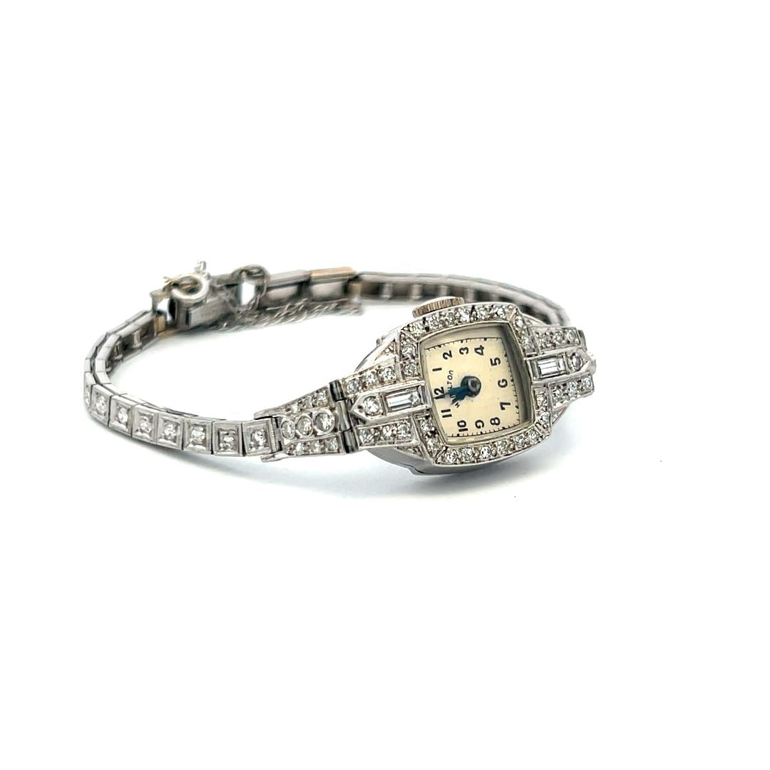 0.88 Carat Circular Brilliant and Baguette Diamond Platinum Wrist Watch