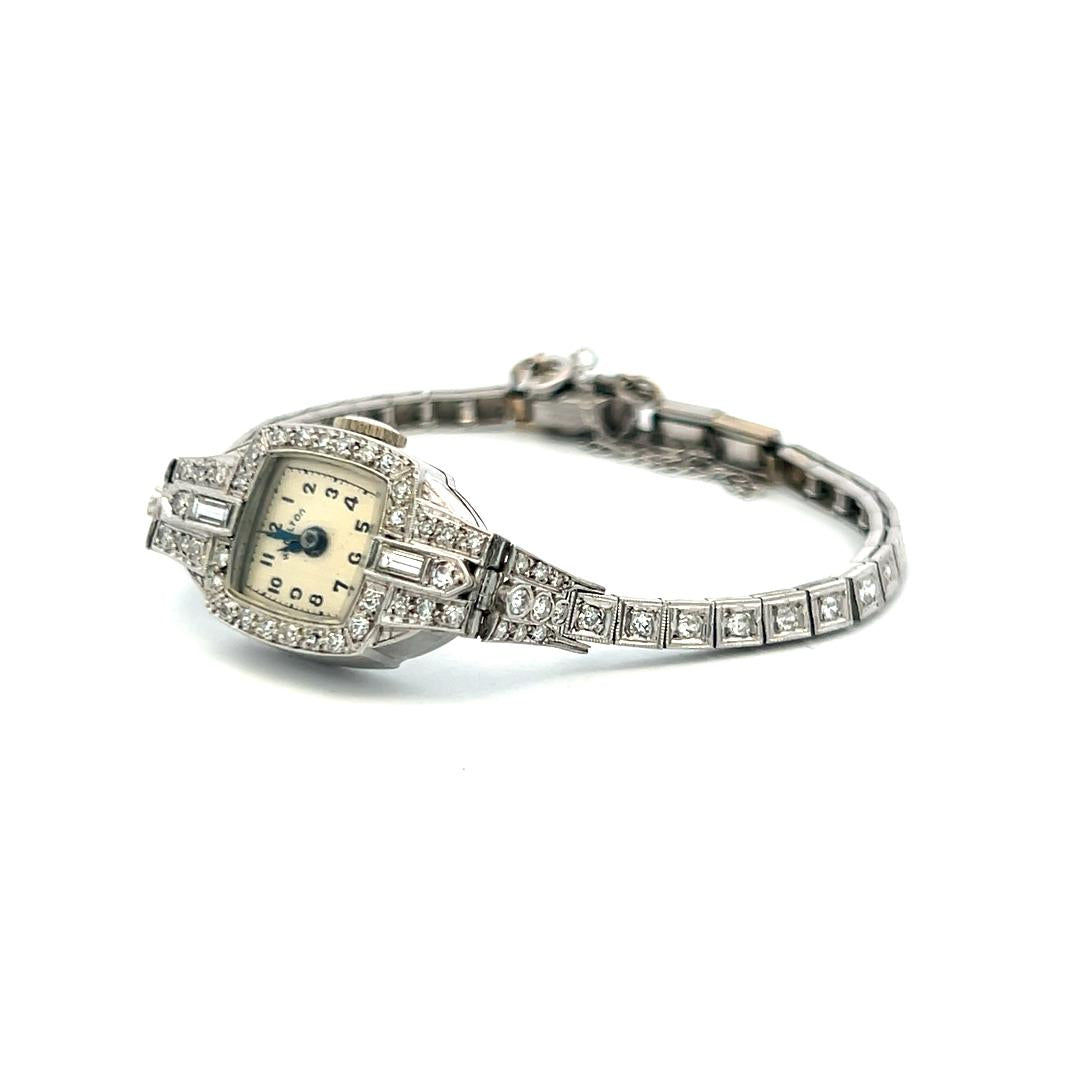 0.88 Carat Circular Brilliant and Baguette Diamond Platinum Wrist Watch