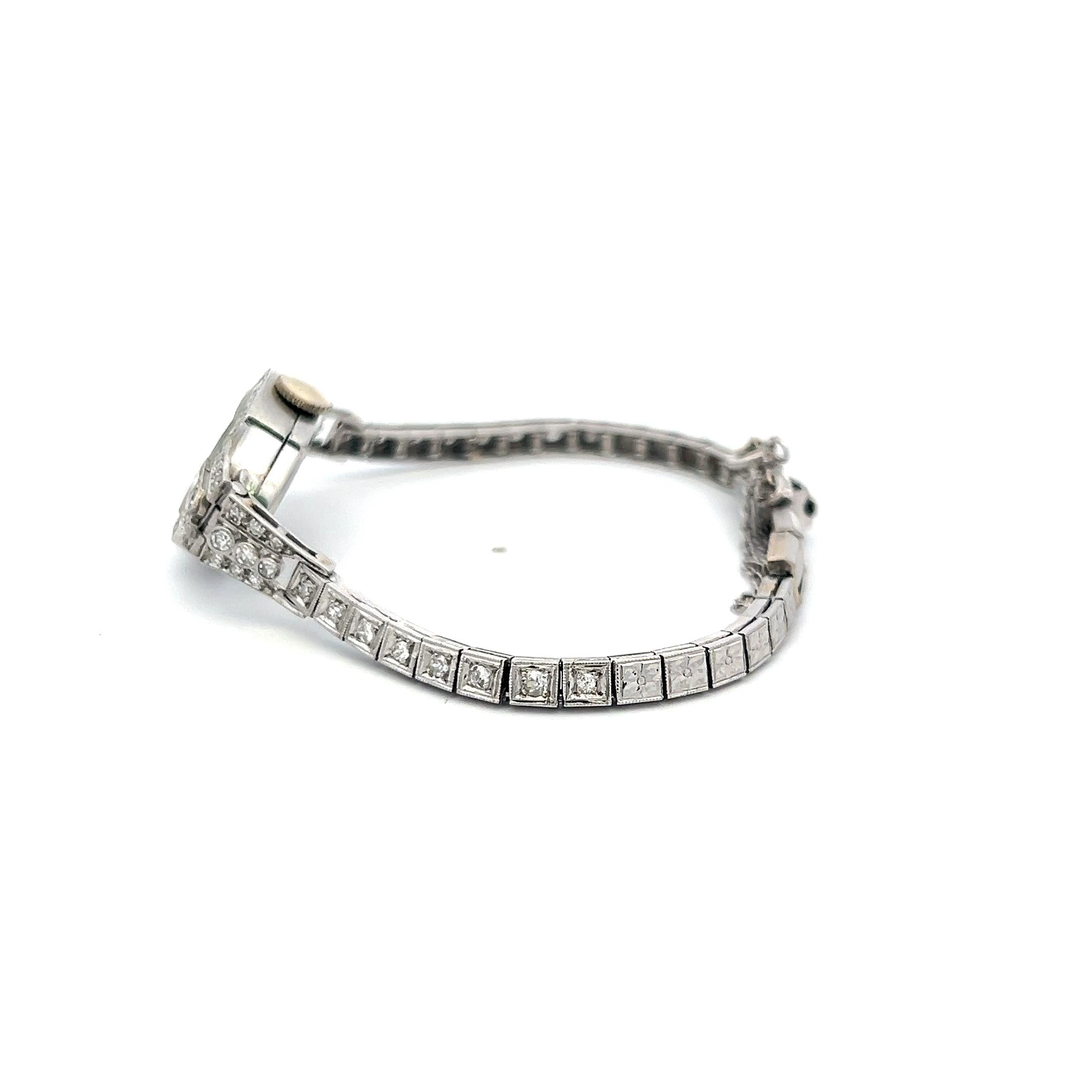 0.88 Carat Circular Brilliant and Baguette Diamond Platinum Wrist Watch