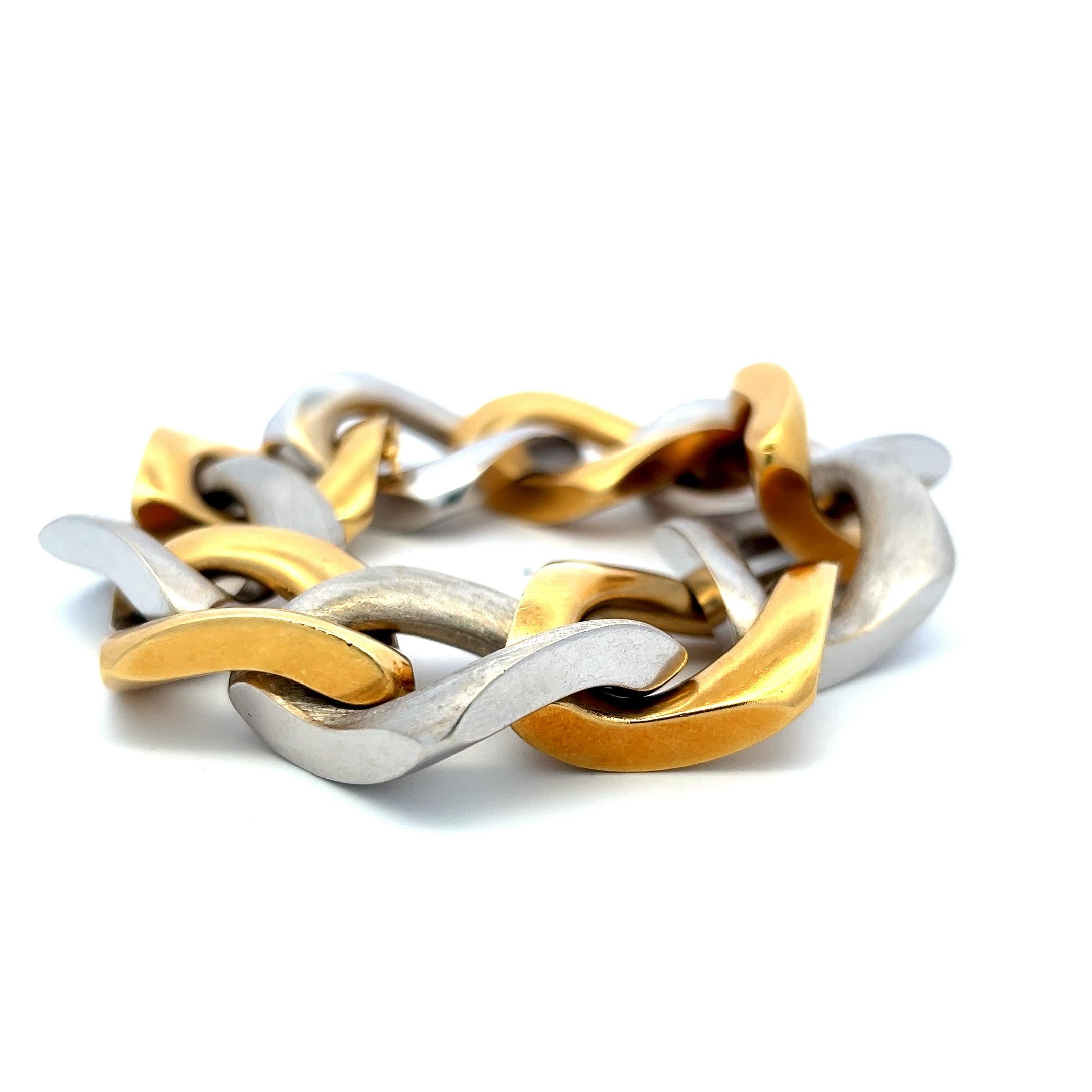 123 Grams 8.5 inch 18 Karat Two Tone Gold Large Link Bracelet
