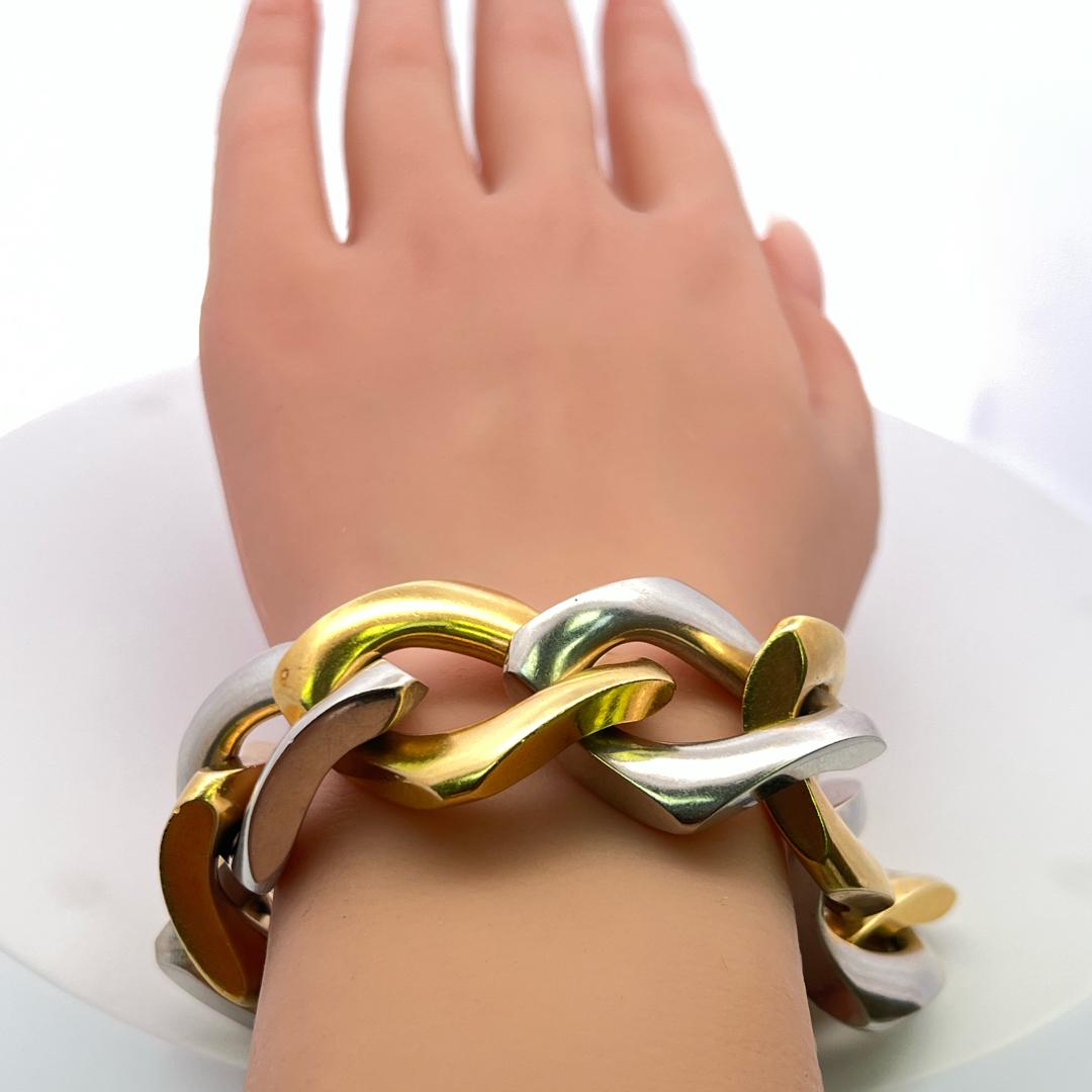 123 Grams 8.5 inch 18 Karat Two Tone Gold Large Link Bracelet