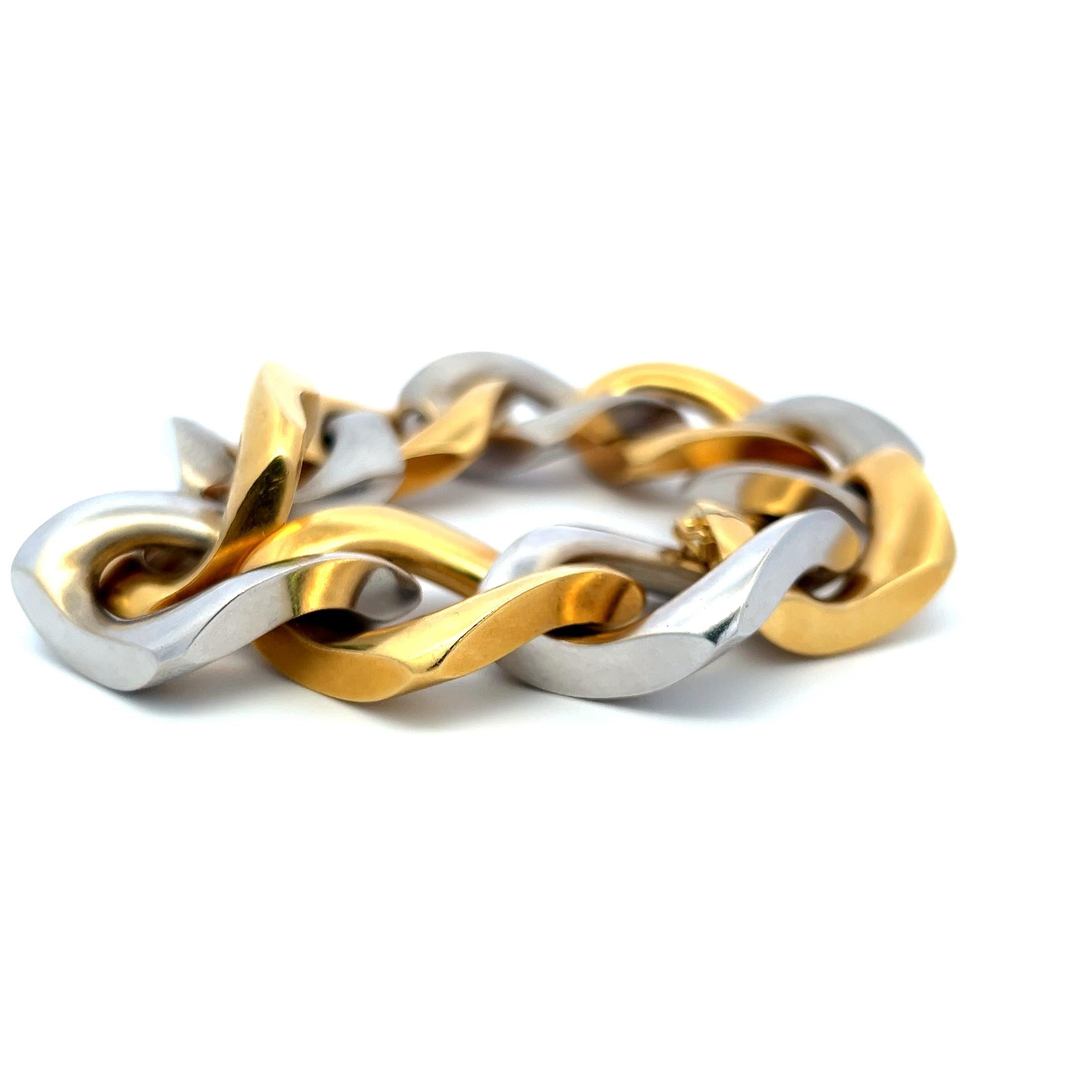 123 Grams 8.5 inch 18 Karat Two Tone Gold Large Link Bracelet