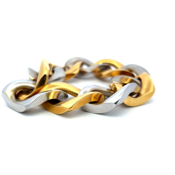 123 Grams 8.5 inch 18 Karat Two Tone Gold Large Link Bracelet