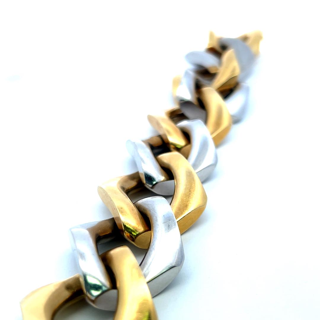 123 Grams 8.5 inch 18 Karat Two Tone Gold Large Link Bracelet