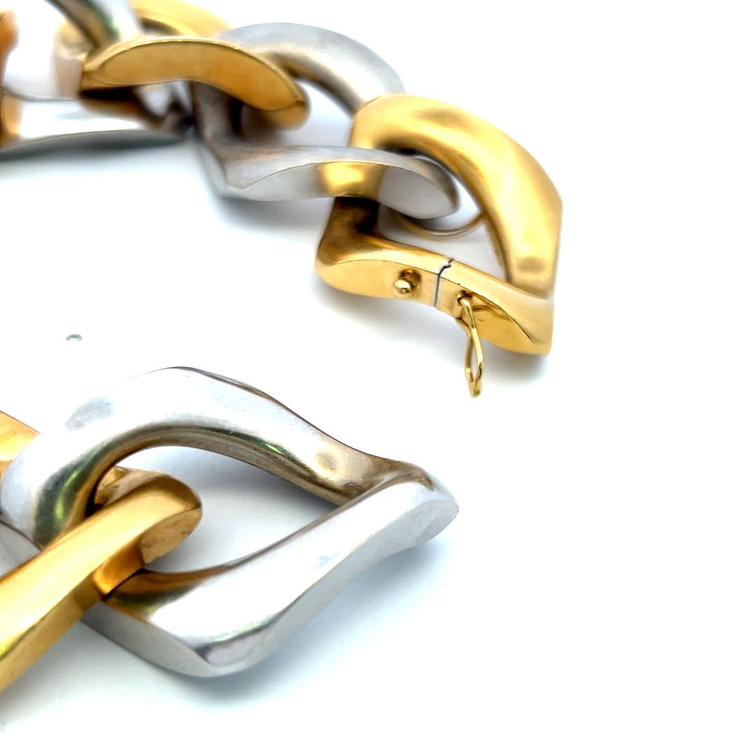 123 Grams 8.5 inch 18 Karat Two Tone Gold Large Link Bracelet