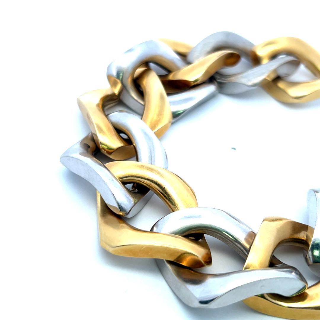123 Grams 8.5 inch 18 Karat Two Tone Gold Large Link Bracelet