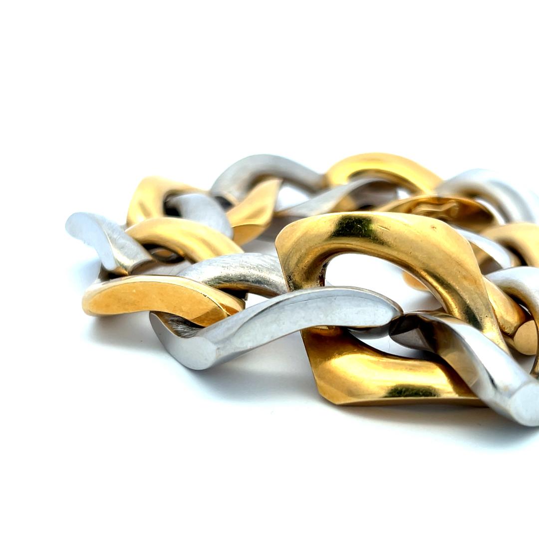 123 Grams 8.5 inch 18 Karat Two Tone Gold Large Link Bracelet