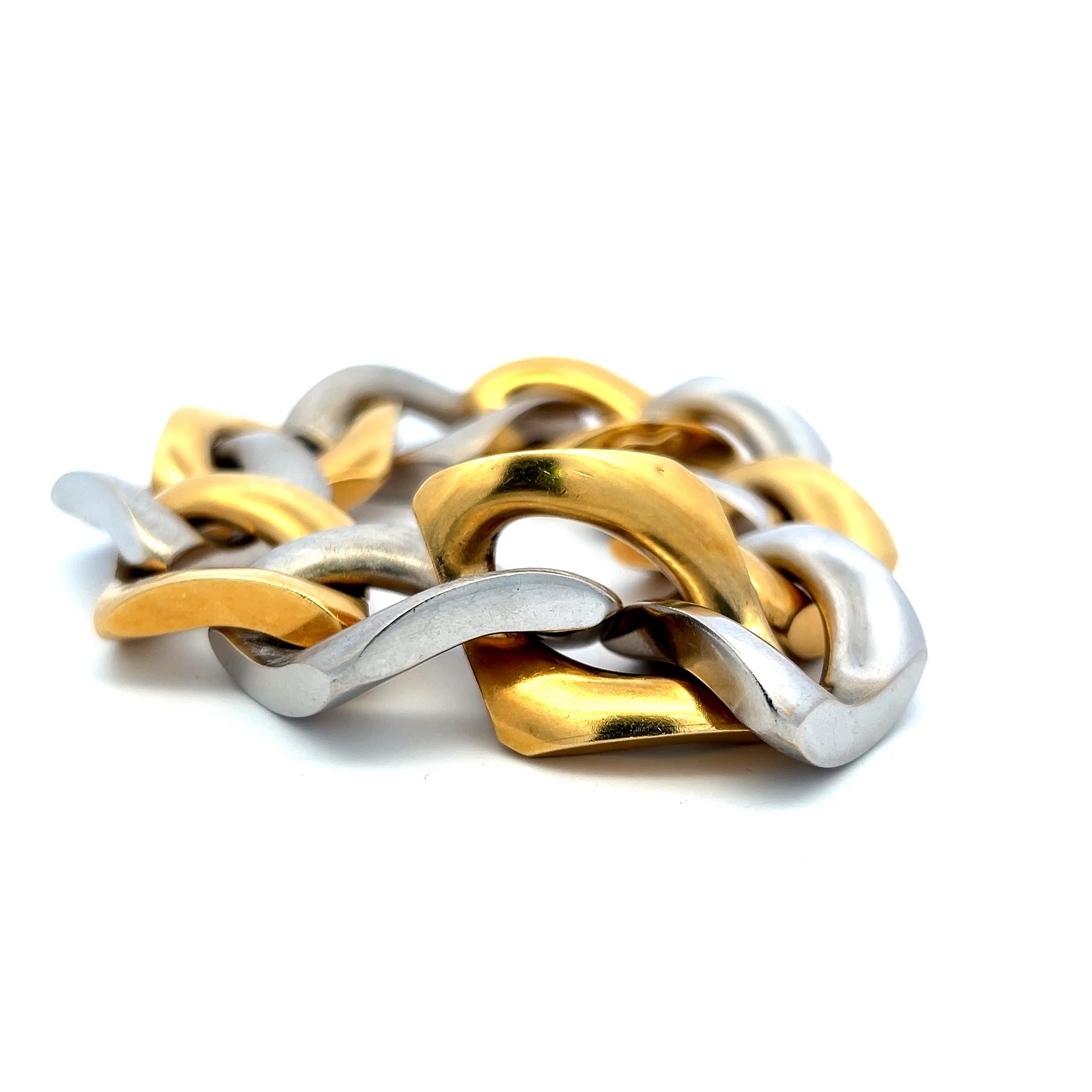 123 Grams 8.5 inch 18 Karat Two Tone Gold Large Link Bracelet