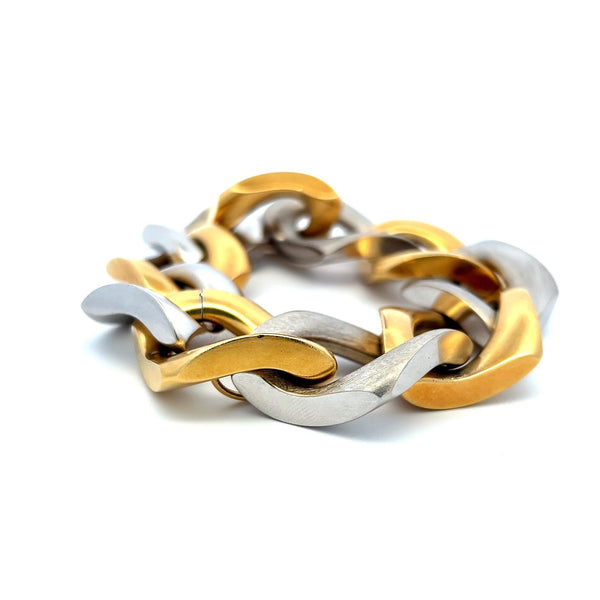 123 Grams 8.5 inch 18 Karat Two Tone Gold Large Link Bracelet