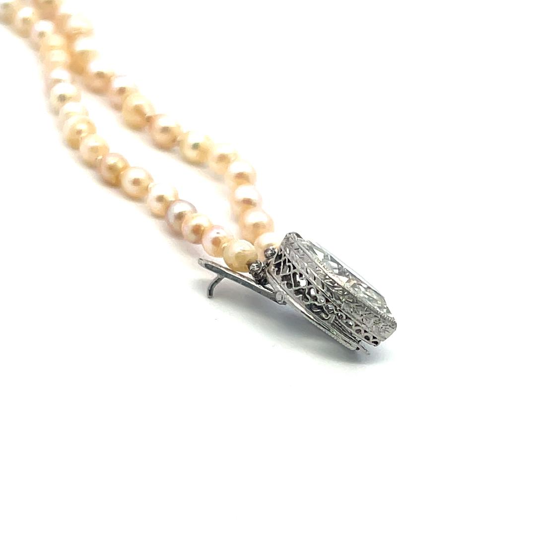 1.55 Carat Marquis Shape Diamond 2.65-7.11MM Pearl 18K White Gold Beed Necklace