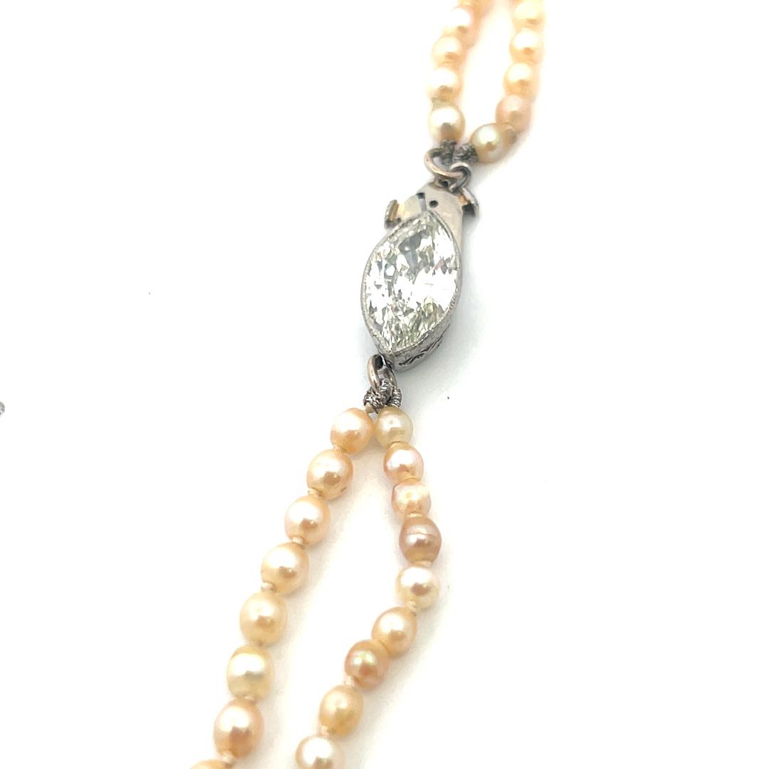 1.55 Carat Marquis Shape Diamond 2.65-7.11MM Pearl 18K White Gold Beed Necklace
