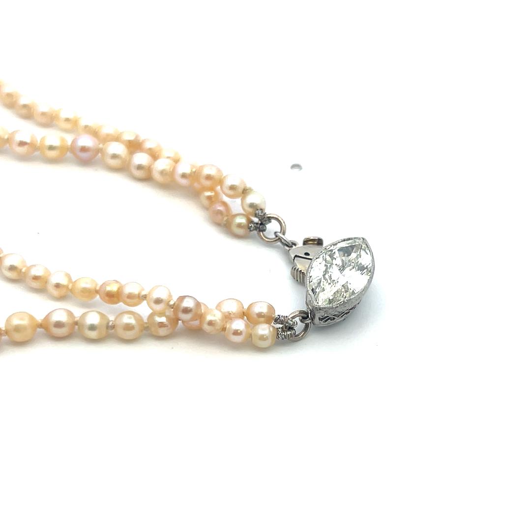 1.55 Carat Marquis Shape Diamond 2.65-7.11MM Pearl 18K White Gold Beed Necklace