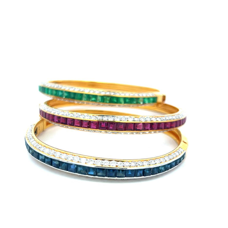 6.50 Carat Diamond 10.50 Carat Emerald Ruby Sapphire 18K YG Bangle Bracelet