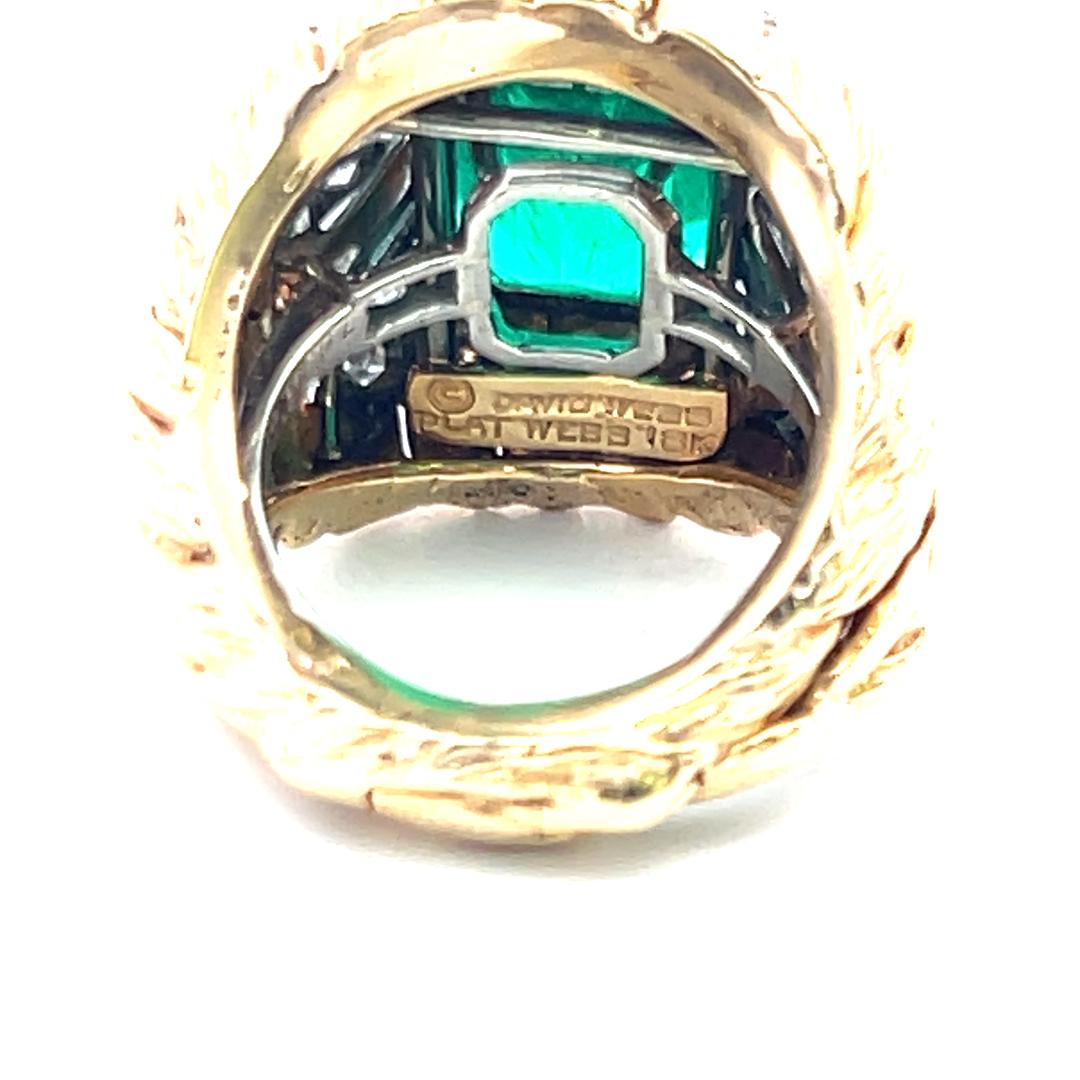 David Webb 6.00 Carat Emerald 0.46 Carat Baguette Diamond 18K YG Cocktail Ring