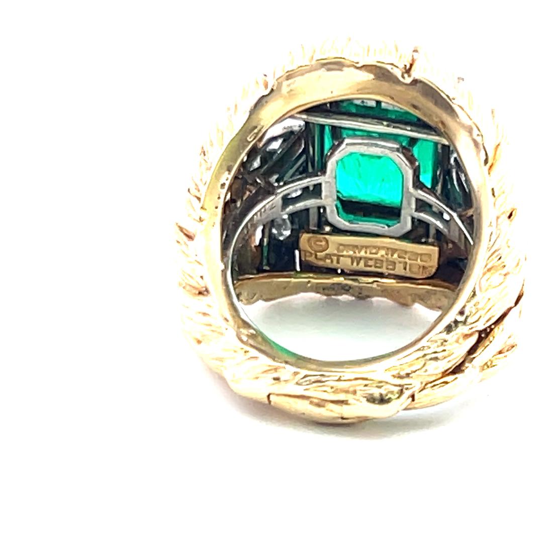 David Webb 6.00 Carat Emerald 0.46 Carat Baguette Diamond 18K YG Cocktail Ring