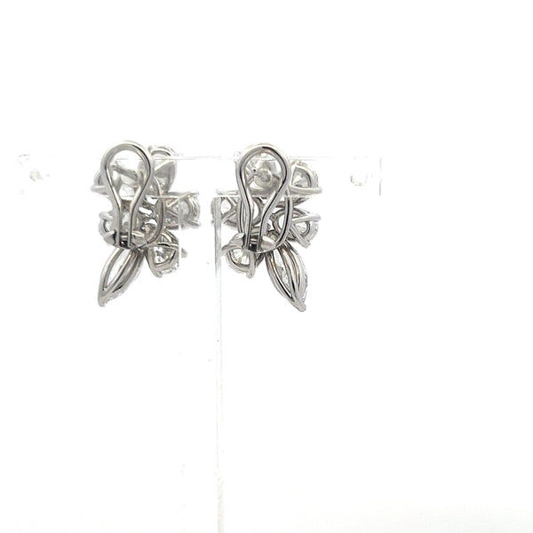 3.17 Carat Oval Shape E-D SI1-SI2 Diamond White Platinum Cluster Earrings