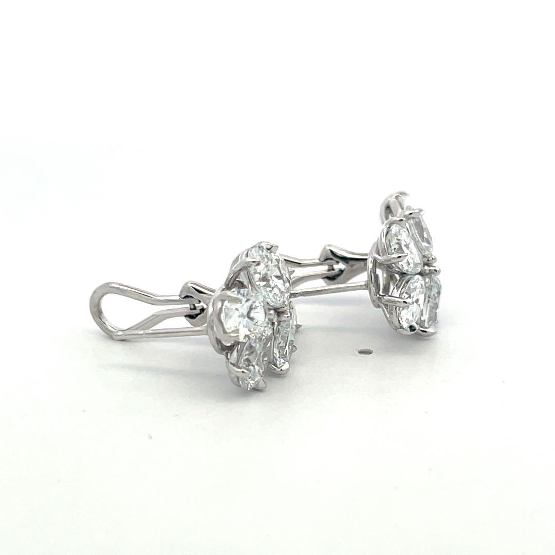 3.17 Carat Oval Shape E-D SI1-SI2 Diamond White Platinum Cluster Earrings