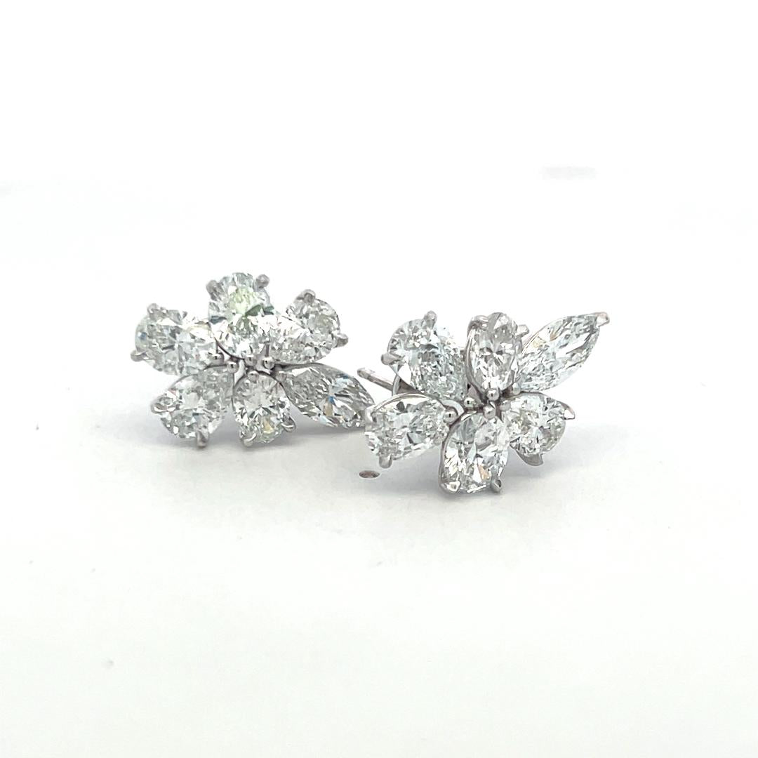 3.17 Carat Oval Shape E-D SI1-SI2 Diamond White Platinum Cluster Earrings