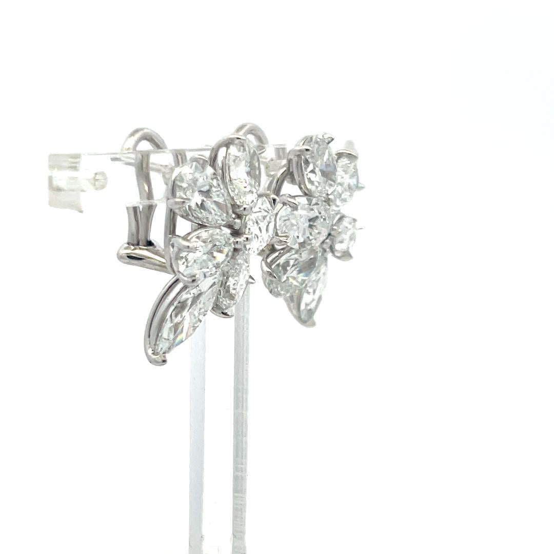 3.17 Carat Oval Shape E-D SI1-SI2 Diamond White Platinum Cluster Earrings