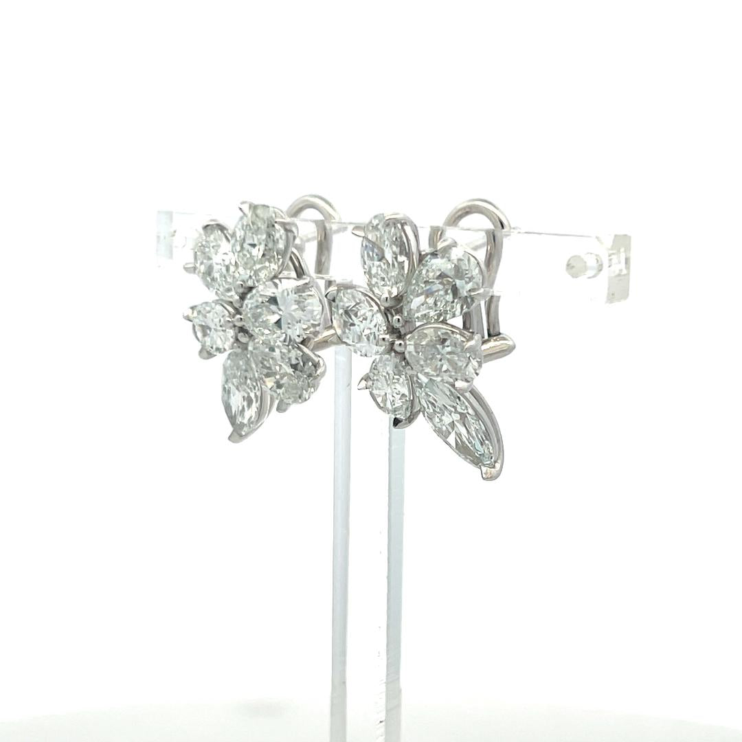 3.17 Carat Oval Shape E-D SI1-SI2 Diamond White Platinum Cluster Earrings
