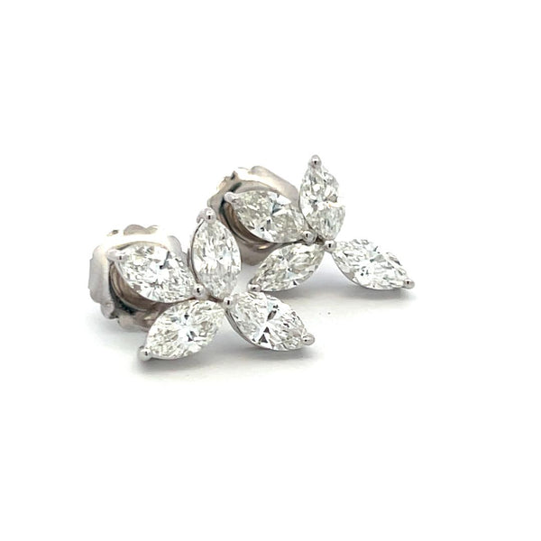5.78 Carat Marquis Shape F-G VS2 Diamond Platinum Cluster Earrings