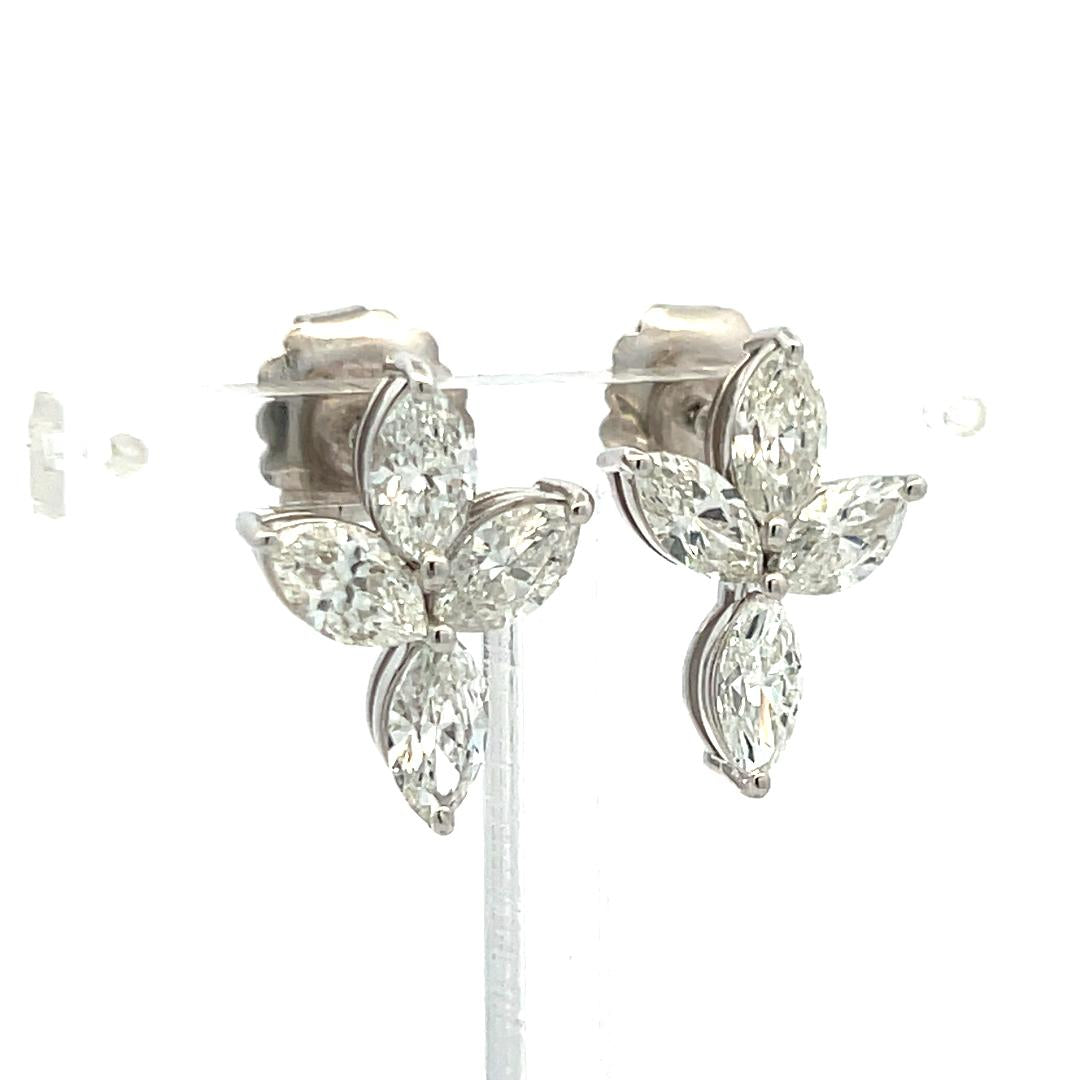 5.78 Carat Marquis Shape F-G VS2 Diamond Platinum Cluster Earrings