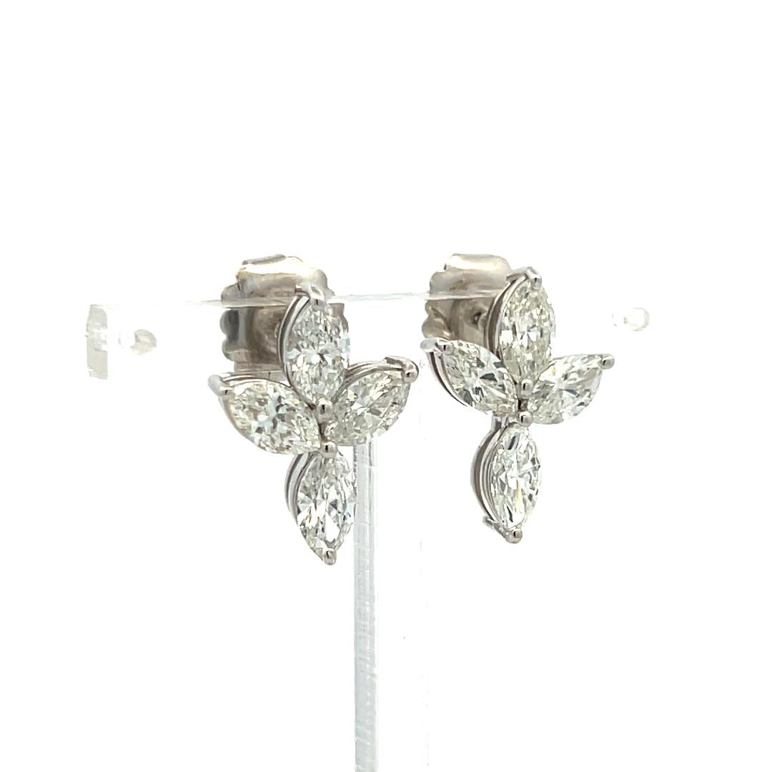 5.78 Carat Marquis Shape F-G VS2 Diamond Platinum Cluster Earrings