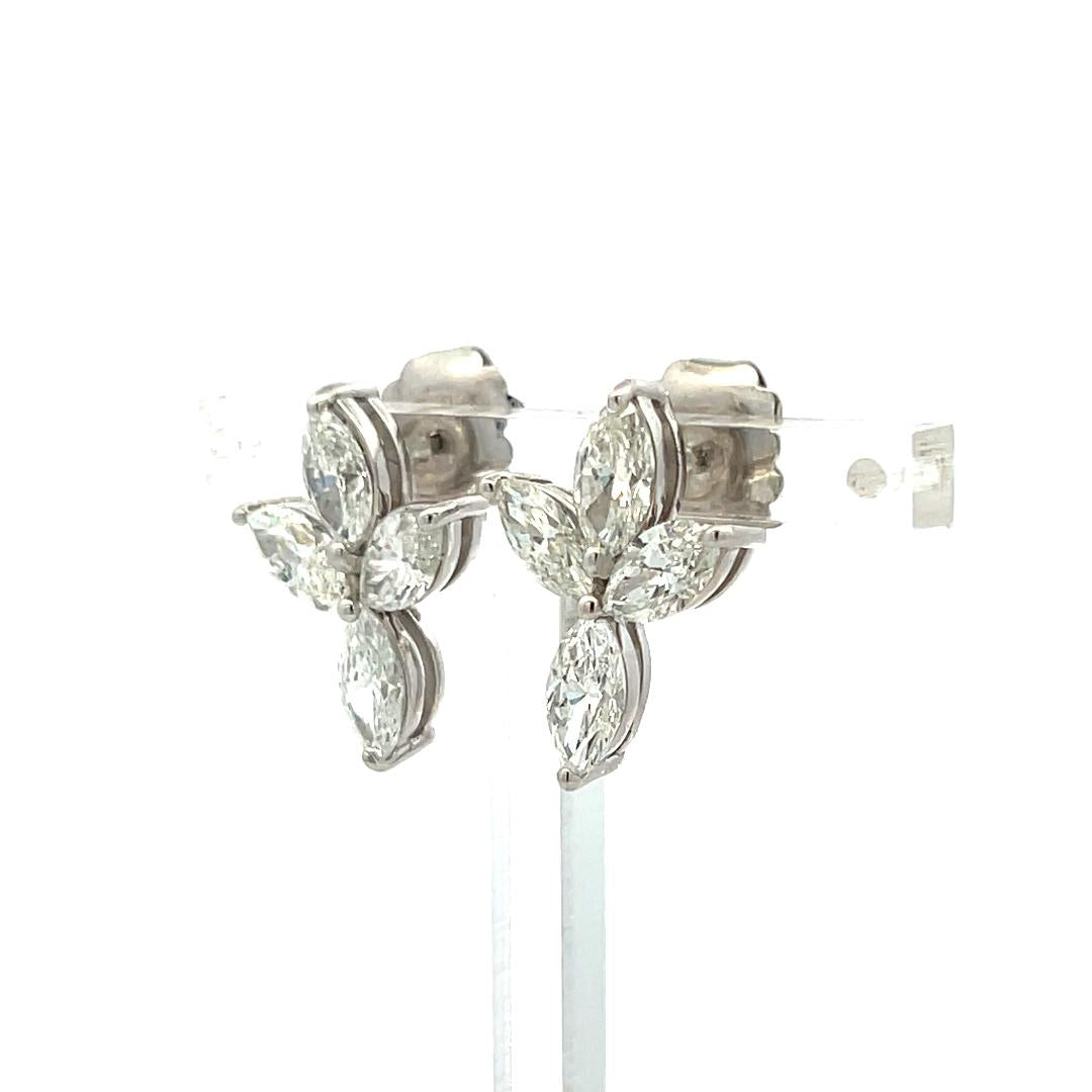 5.78 Carat Marquis Shape F-G VS2 Diamond Platinum Cluster Earrings