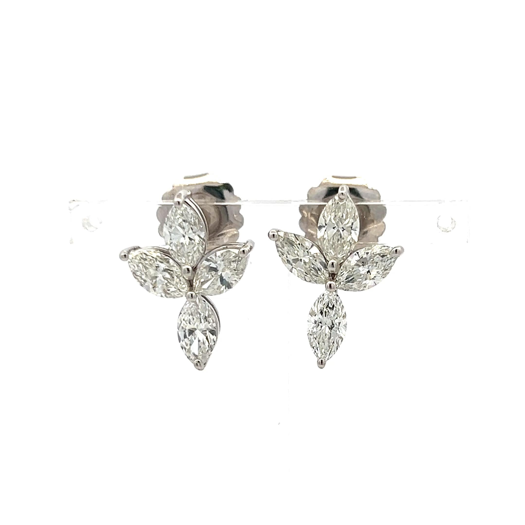 5.78 Carat Marquis Shape F-G VS2 Diamond Platinum Cluster Earrings