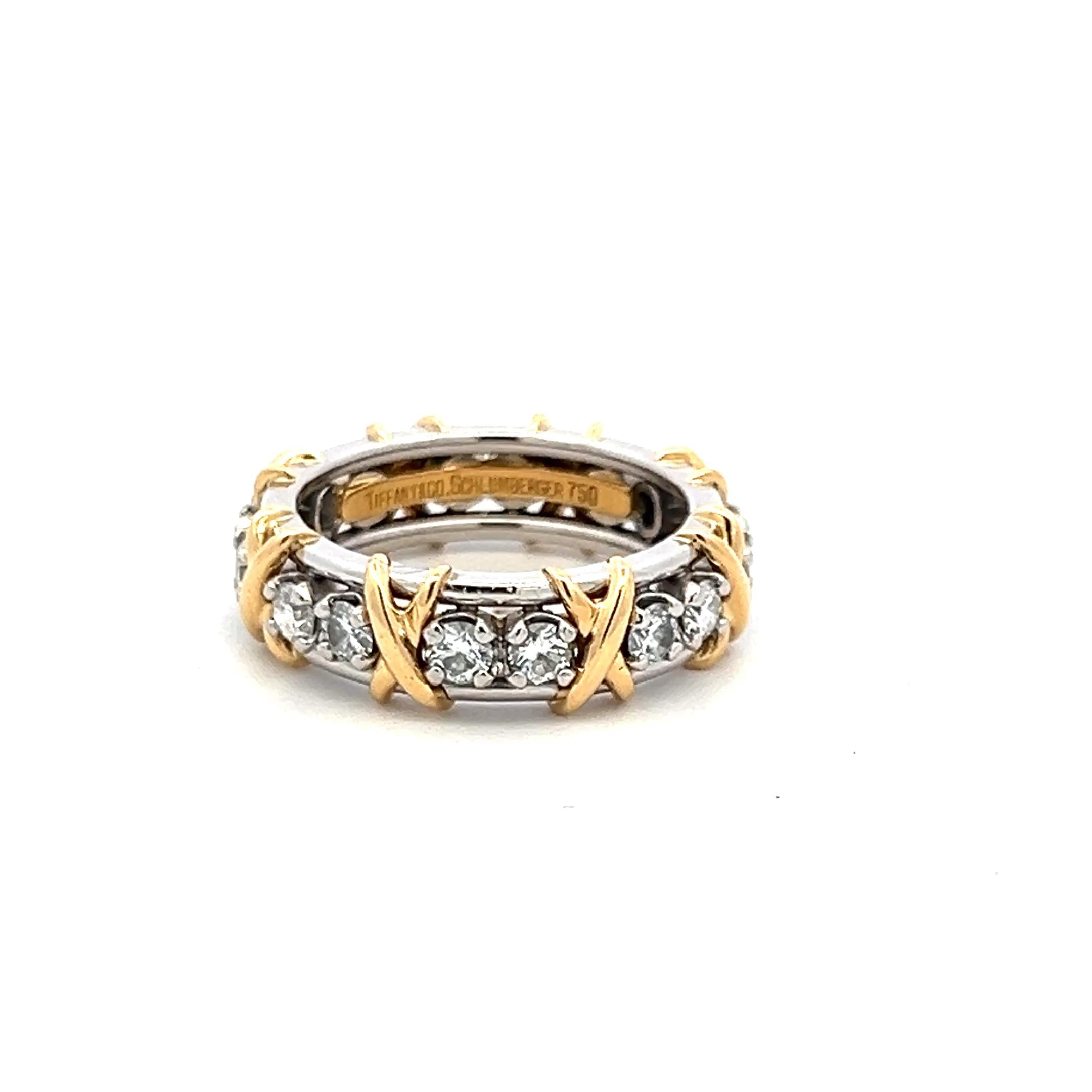 Tiffany & Co 1.18 Carat Round Brilliant Diamond 18K Two Tone Gold/Plat Band Ring