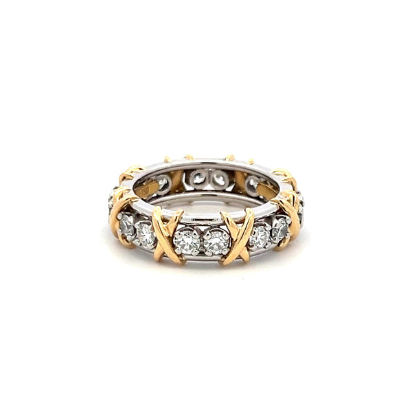 Tiffany & Co 1.18 Carat Round Brilliant Diamond 18K Two Tone Gold/Plat Band Ring