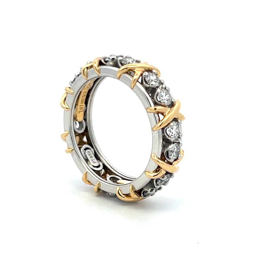 Tiffany & Co 1.18 Carat Round Brilliant Diamond 18K Two Tone Gold/Plat Band Ring